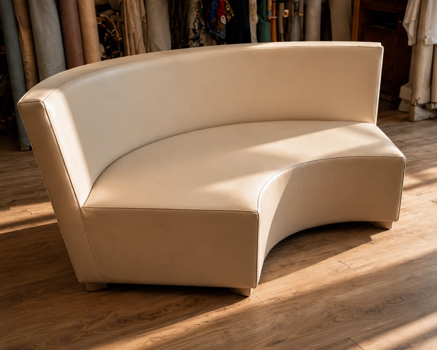 Canapé courbe en cuir crème pour espace extérieur