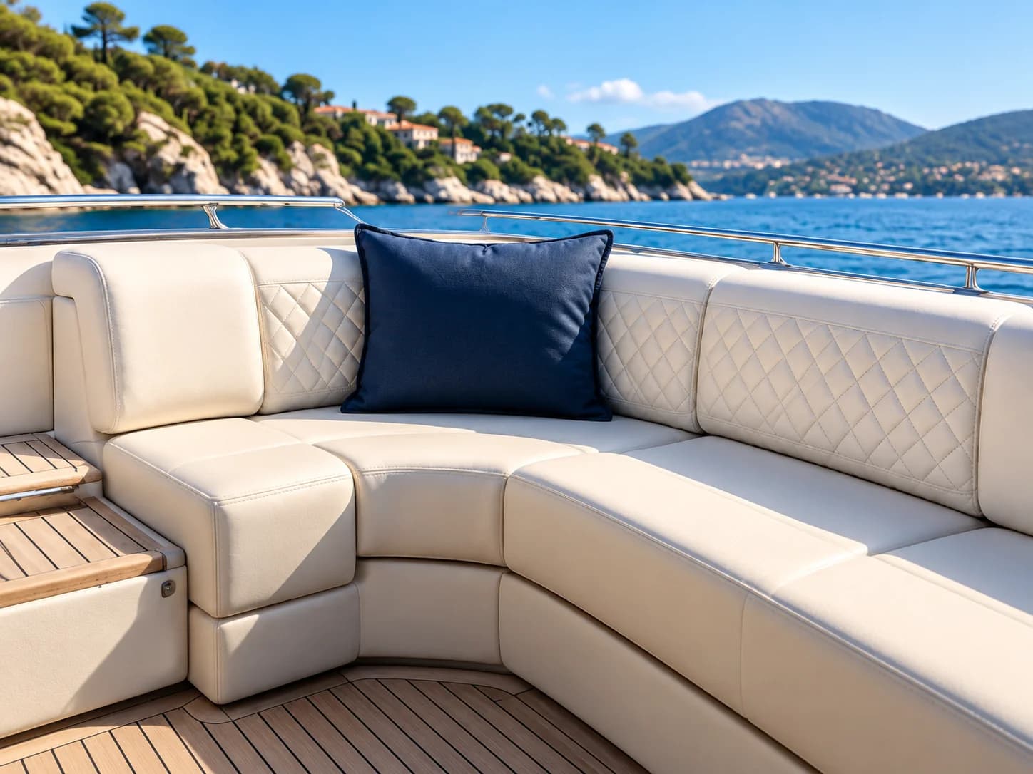 Banquette de cockpit sur mesure avec coussin déhoussable bleu marine